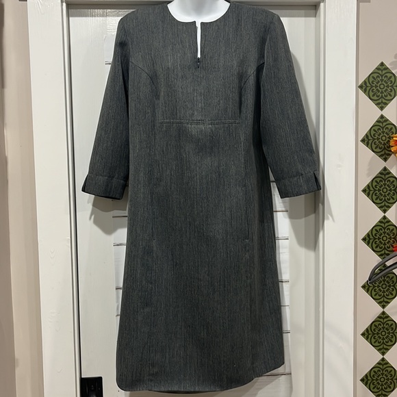 Grey Quarter-Length Sleeved Zipper Front Midi Dress, Sz12 - Picture 1 of 16